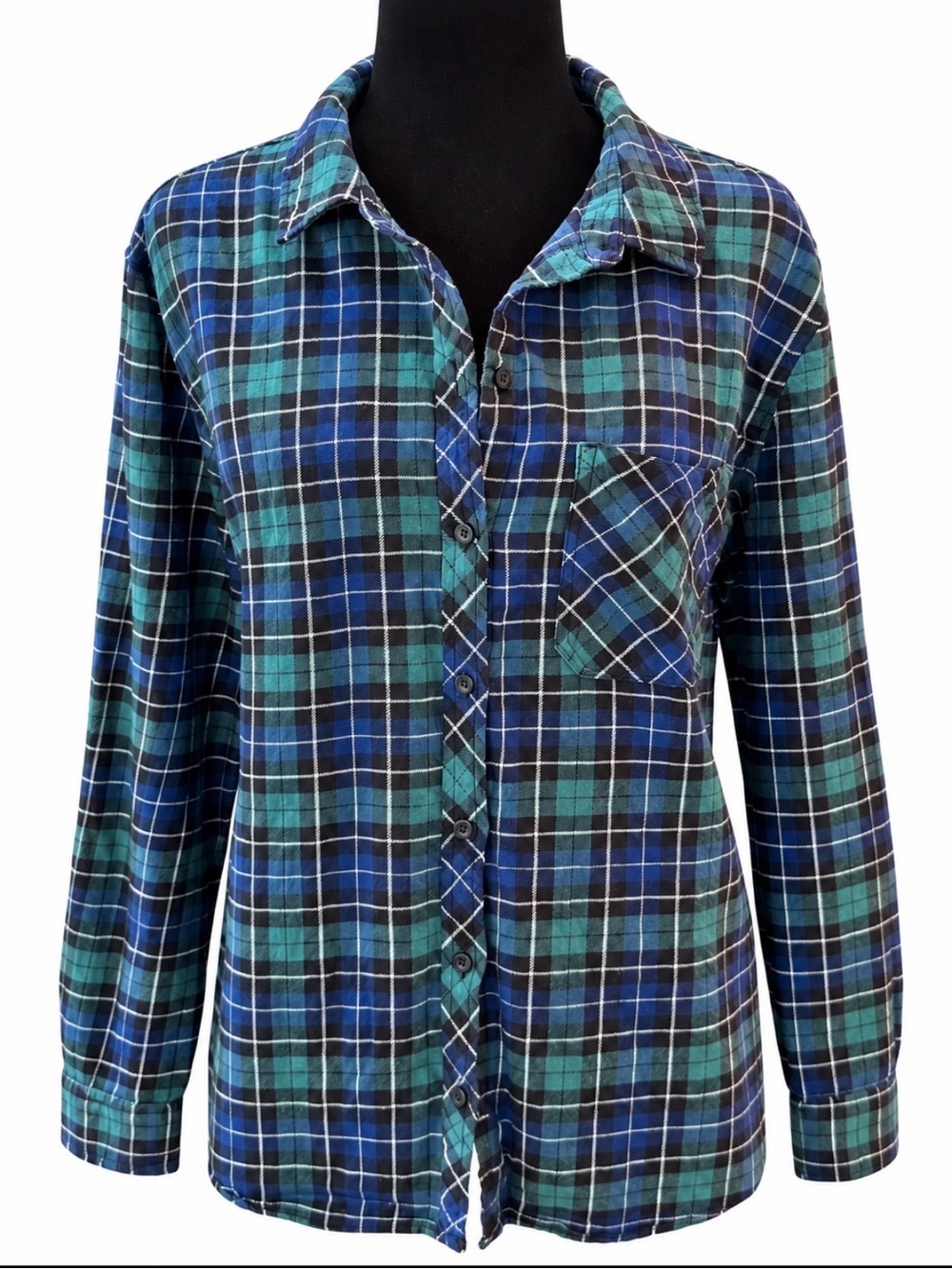 GAP Women’s Teal and Blue Plaid Button-Down Shirt 100% cotton size XXL EUC